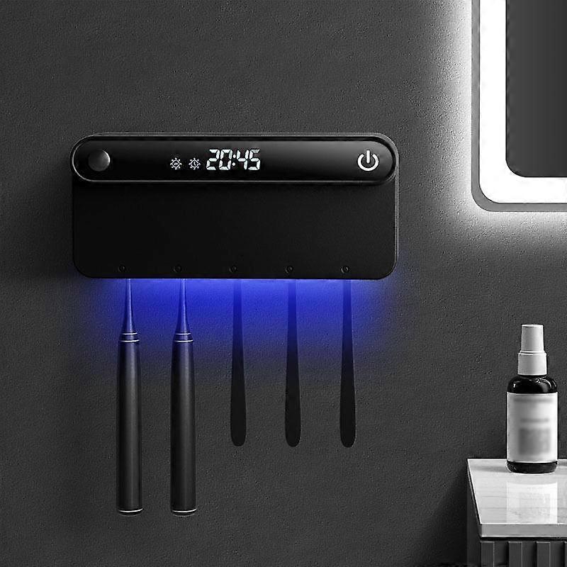 【New】 Smart UV Toothbrush Sterilizer and Dryer with Human Sensor, Time Display, USB-C Fast Charging, No-Drill Wall-Mounted Holder