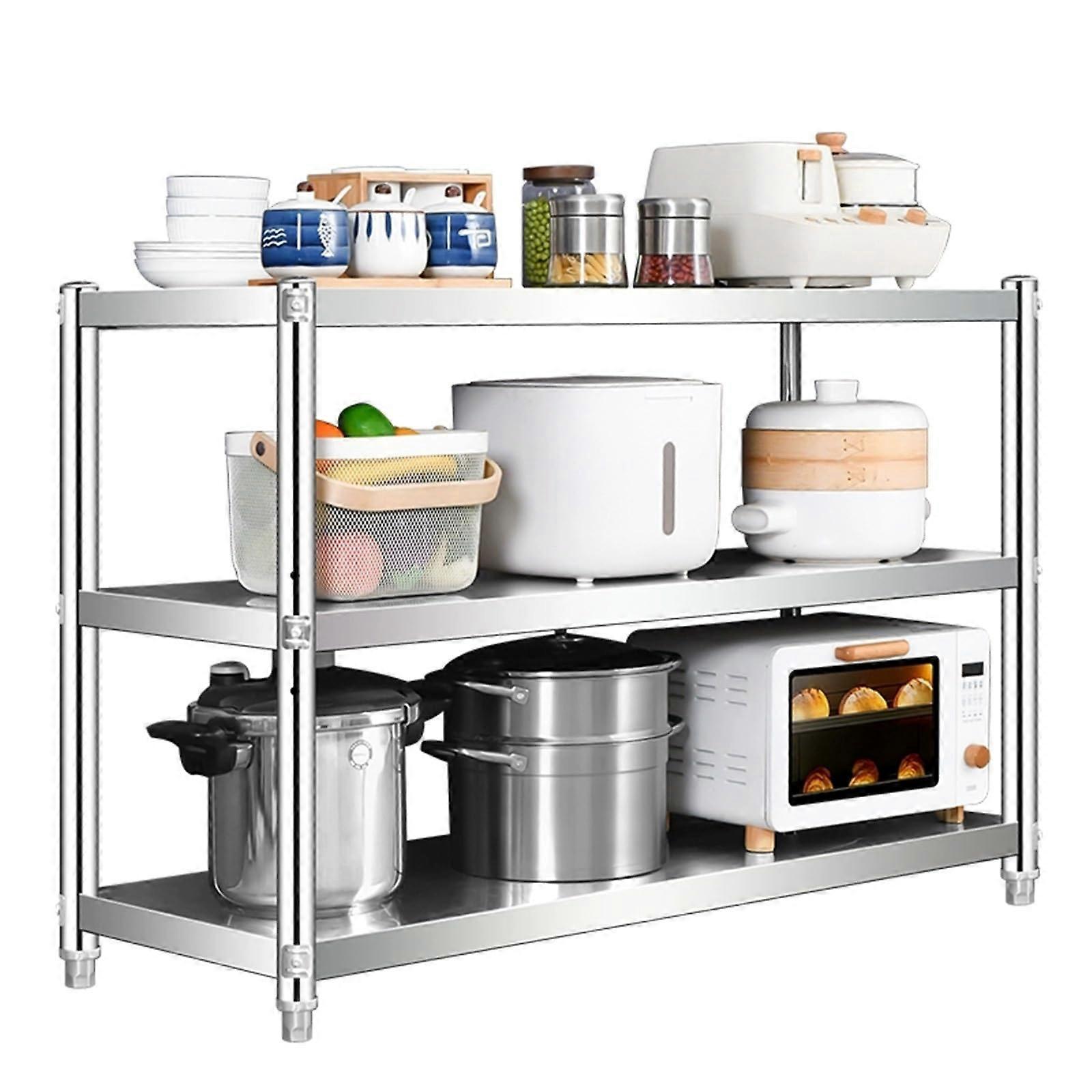 Stainless Steel Workbench Adjustable Tiers Open Storage Multifunctional Prep Table 80x40x80cm Durable Metal Table
