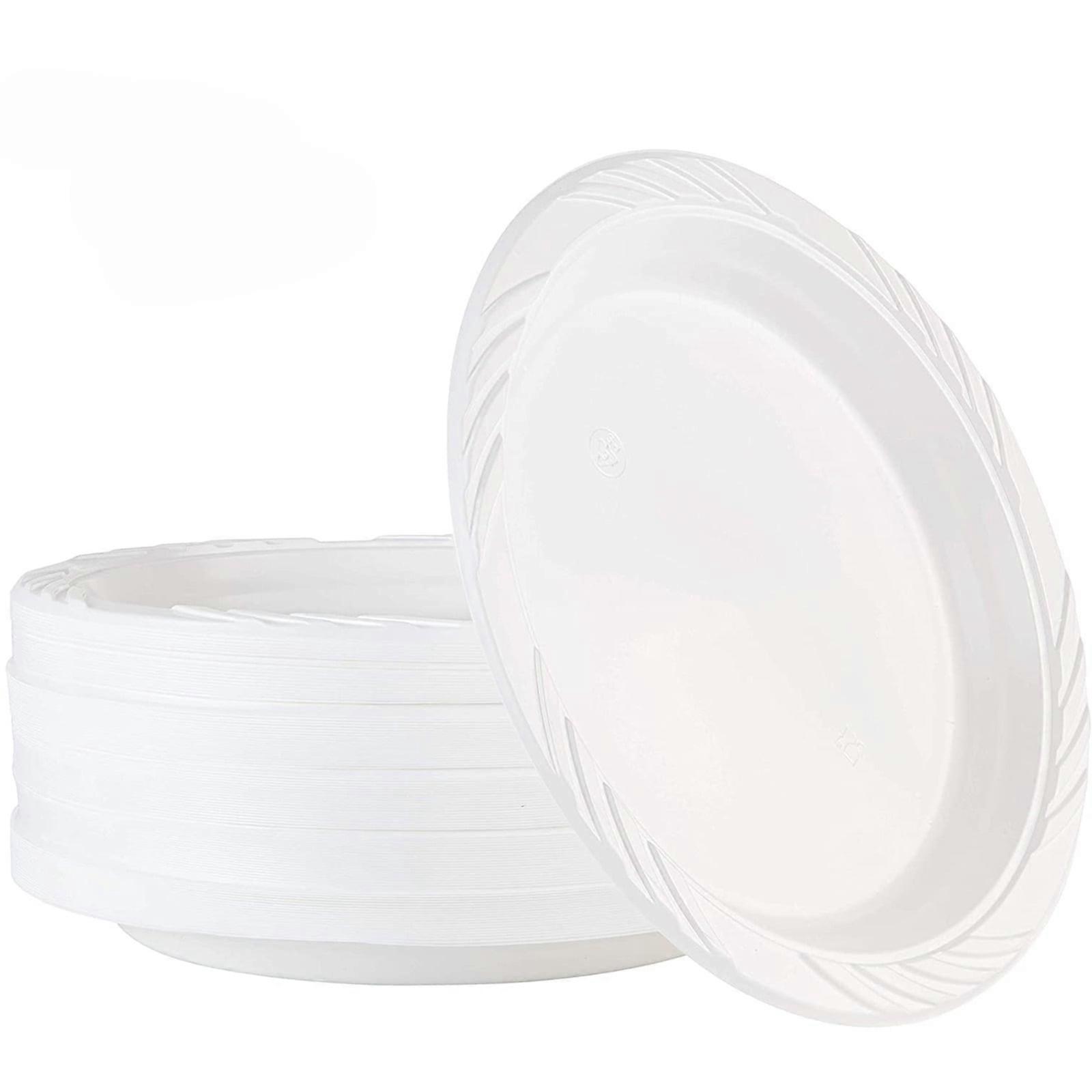 9-Inch Round White Plastic Plates, Microwaveable, Disposable