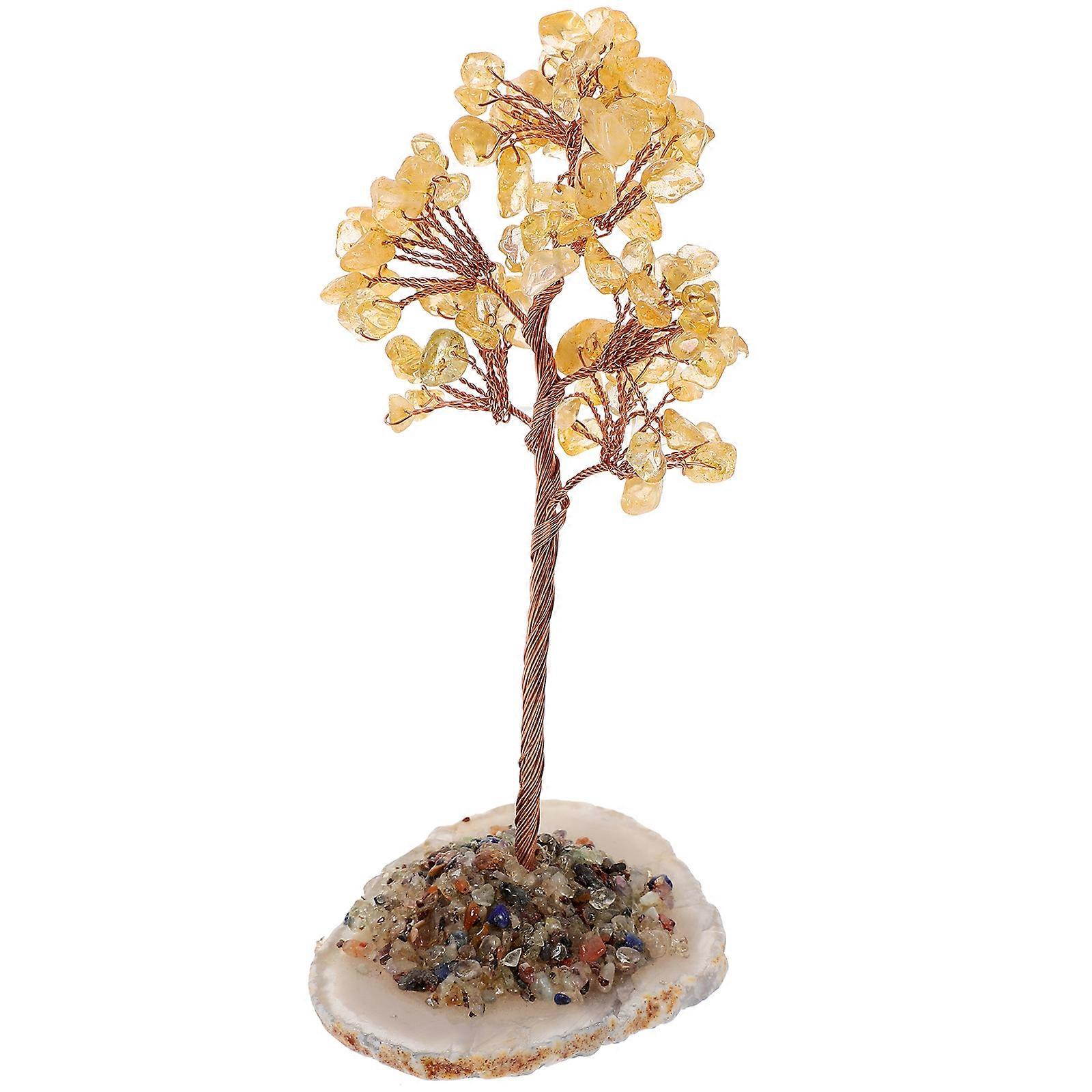 Crystal Money Tree Bonsai Desktop Ornament for Home Office 2Pcs Golden