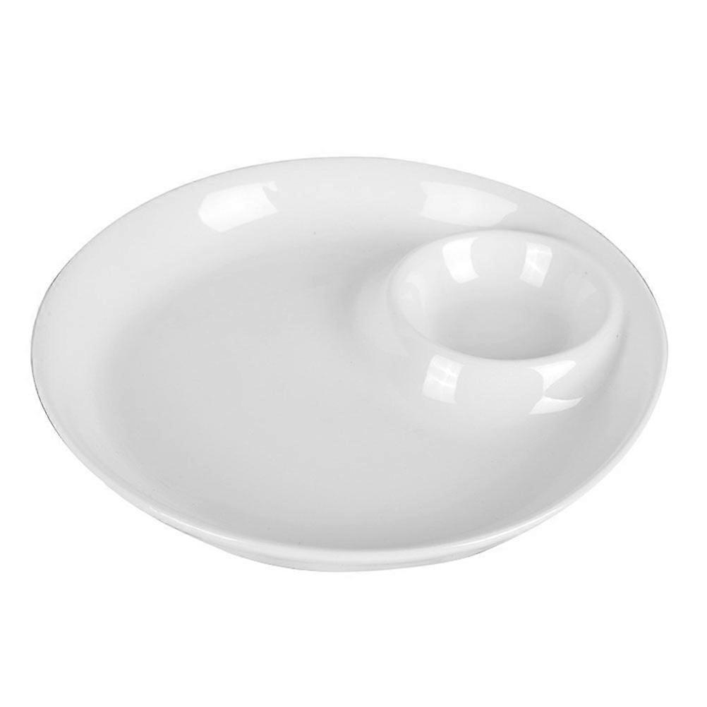 Ceramic Food Plate Dumpling Storage Plate with Small Saucer 1Pcs White