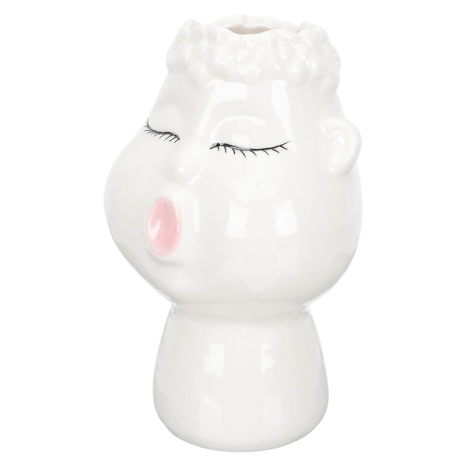 Ceramic Flower Pot Human Face Shape for Home White Decorative Planter