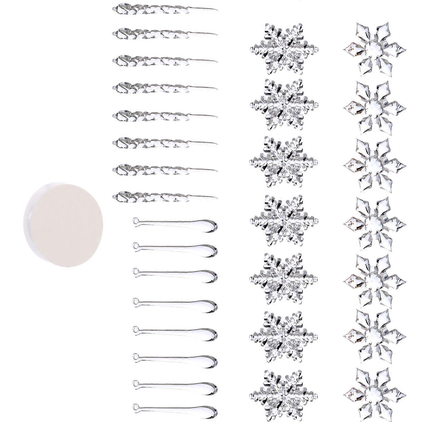 Xmas Tree Icicles Acrylic Crystal Snowflake Hanging Ornaments 2Pcs Set