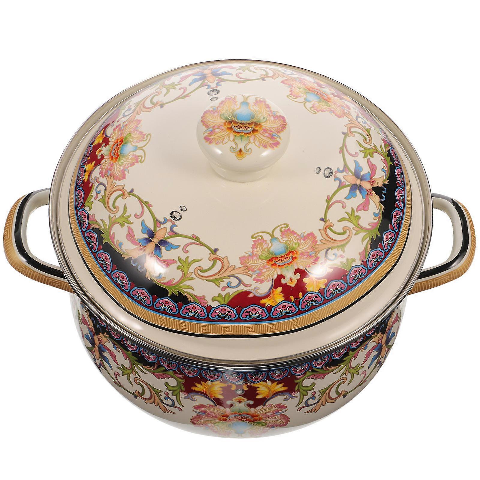 Enamel Cooking Pot for Household Use with Double Handles 2Pcs Stockpot Set