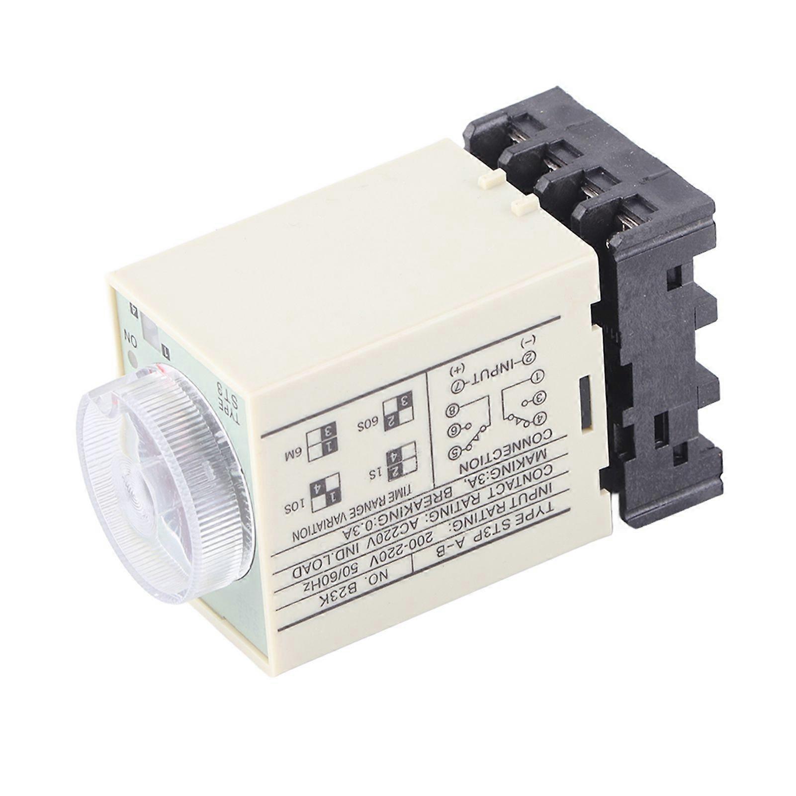 ST3PAB 010S Power On Delay Timer Relay Knob Control Time Relay with Base AC 220V