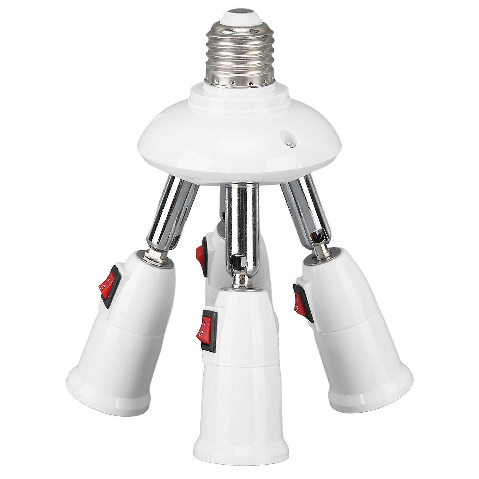 Light Splitter Socket 4 in 1 Bulb Splitter E26 E27 Heat Resistant 360 Degrees Rotation 180 Degrees Bending Light Splitter with Switch 85265V