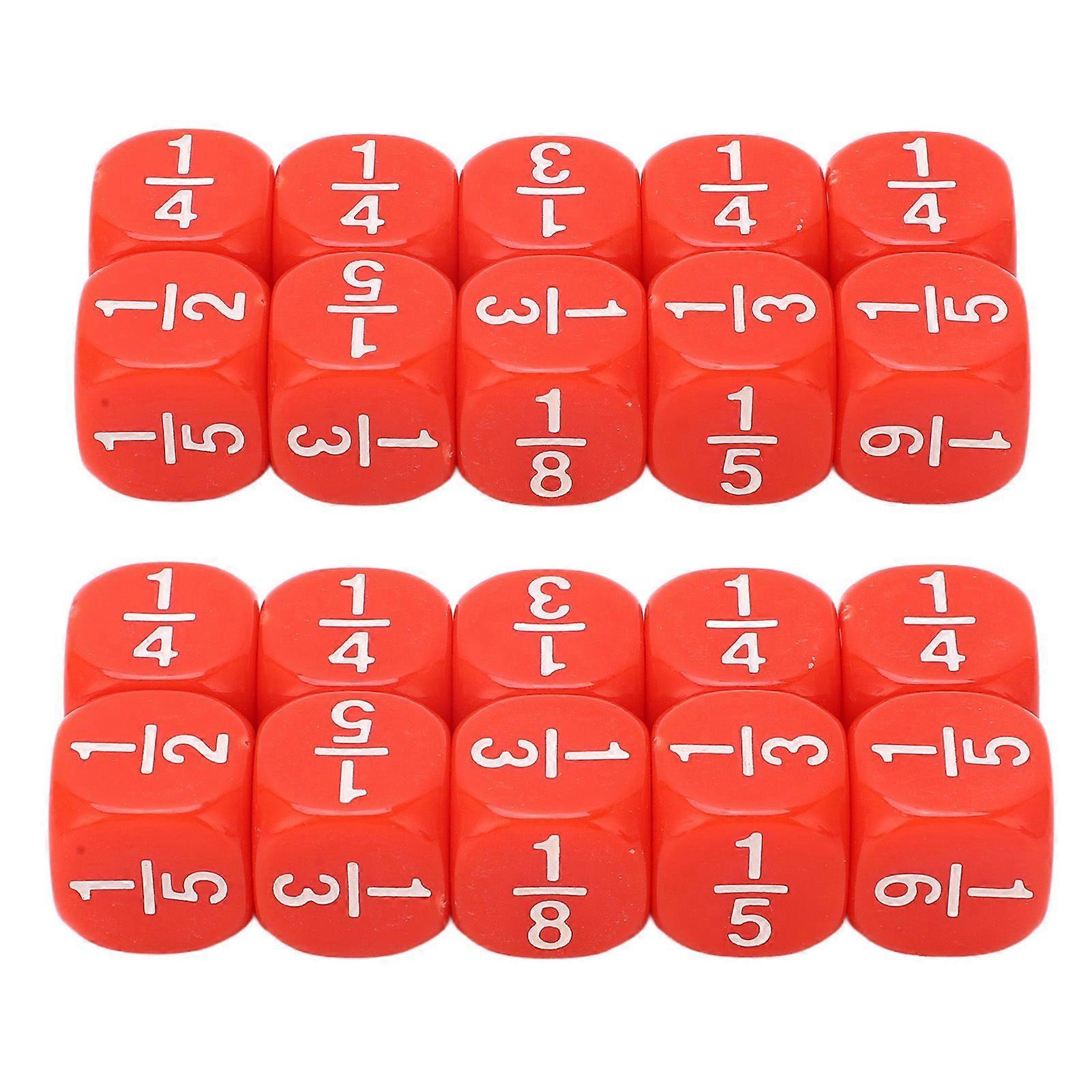 20Pcs Fraction Dice Class Set Plastic 6 Sided Multi Faceted Table Game Accessories for Kids Math Practice Red