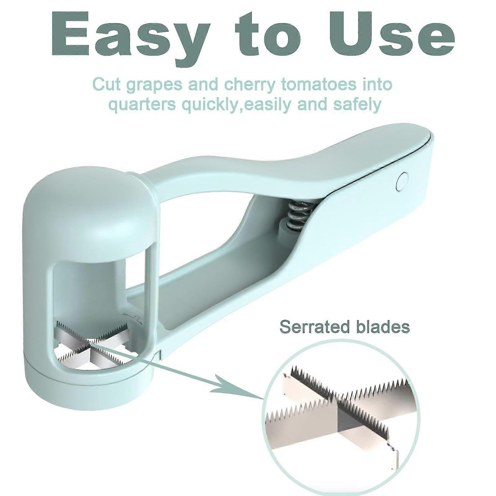 Grape Cutter for Toddlers - Slices Grapes, Cherries, Tomatoes & Strawberries into 4 Pieces for Salads & Cake Decorations, Light Blue