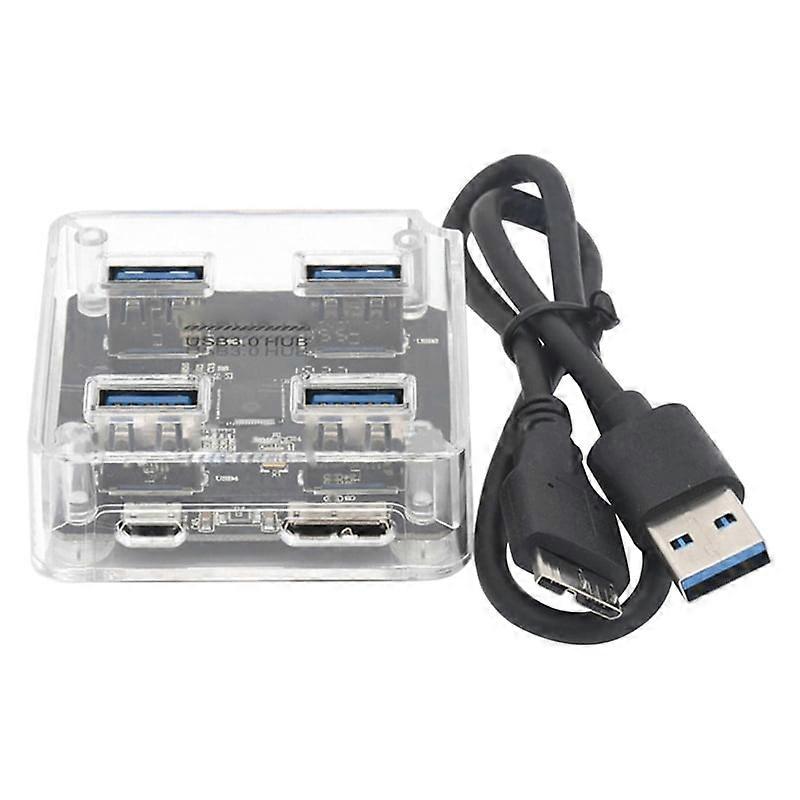 USB 3.0 Hub 4 Port Expansion Drive Free with Power Supply Interface 5Gbps High Speed Transmission with 50cm Data Cable