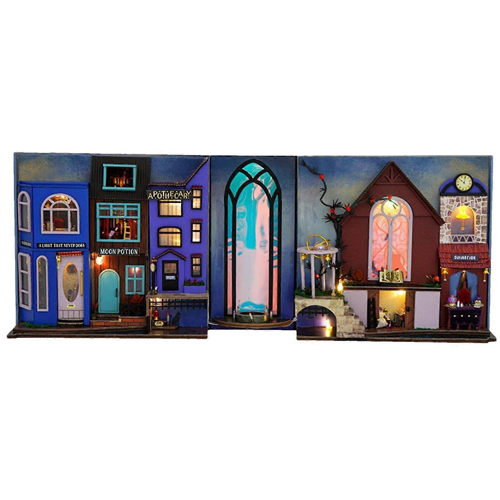 Miniature Book Nook Kit LED Light Bookend Bookshelf Insert Decor Model Kit For Teens And Adults