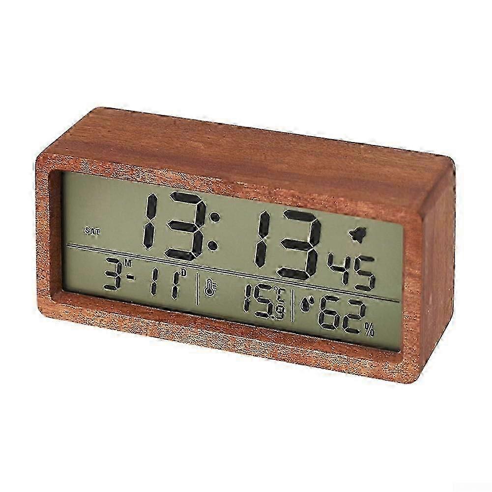 Digital Wooden Clock For Bedroom, Next To The Table, Desk, Minimalist And Stylish, Large Screen, Night Light Function, Brown 25-26