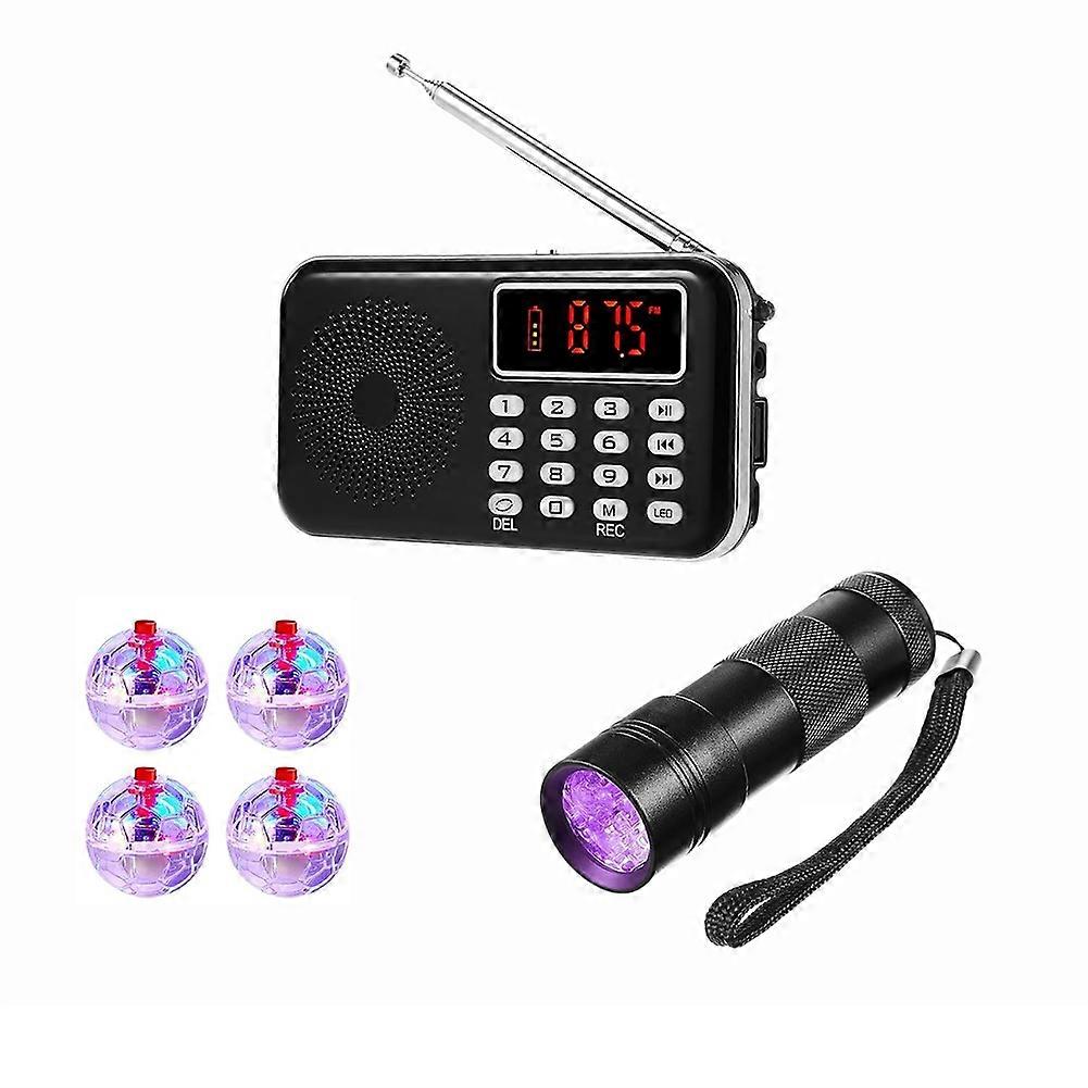 6 Pcs Equipment Kit Includes 1 FM Radio, 4 Light Up Cat Balls (Include Battery), 1 UV Flashlight for Paranormal Research