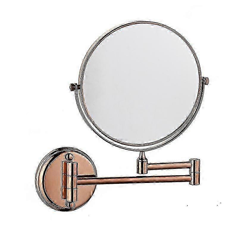 壁に取り付けられた洗面化粧鏡両面折り畳み回転可能3倍拡大鏡6インチバスルームトイレ寝室用、ローズゴールド