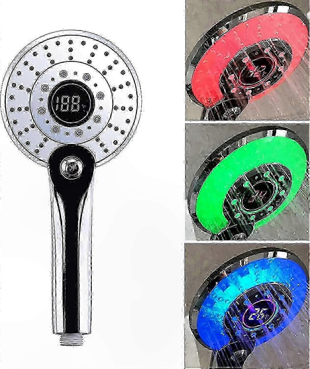 Digital Temperature Display LED Shower Head with 3 Spray Modes and Color Changing Feature Hydrodynamic Handheld Shower