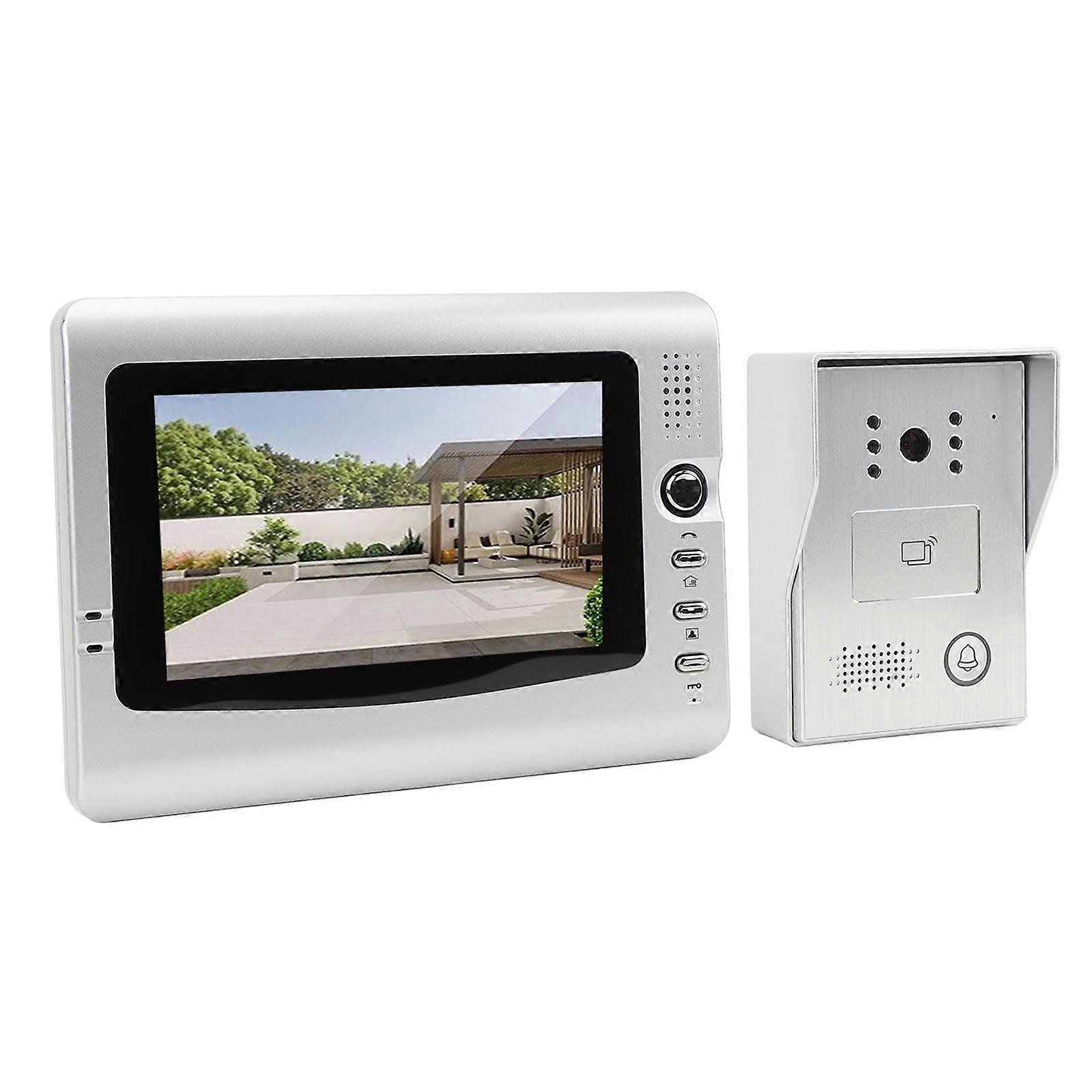 Wired Video Intercom System with Rain Cover IR Night Vision 120º Wide Angle Video Doorbell with 7 Inch TFT Color Screen for Apartments Villa US Plug 