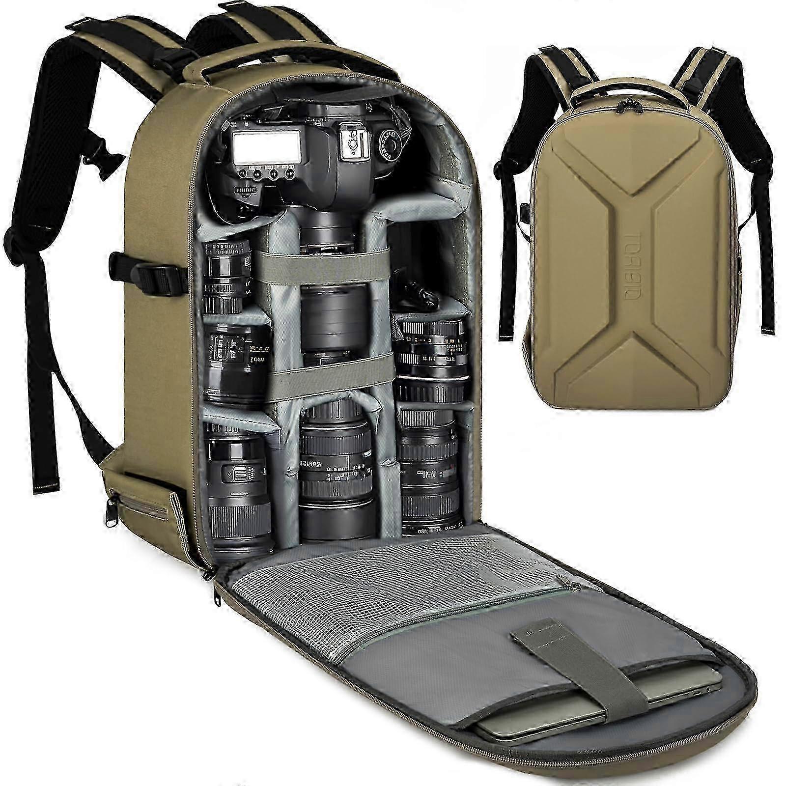 Processed Hardshell Camera Backpack for DSLR/SLR & Mirrorless Cameras, Professional Photo Case with Khaki Color