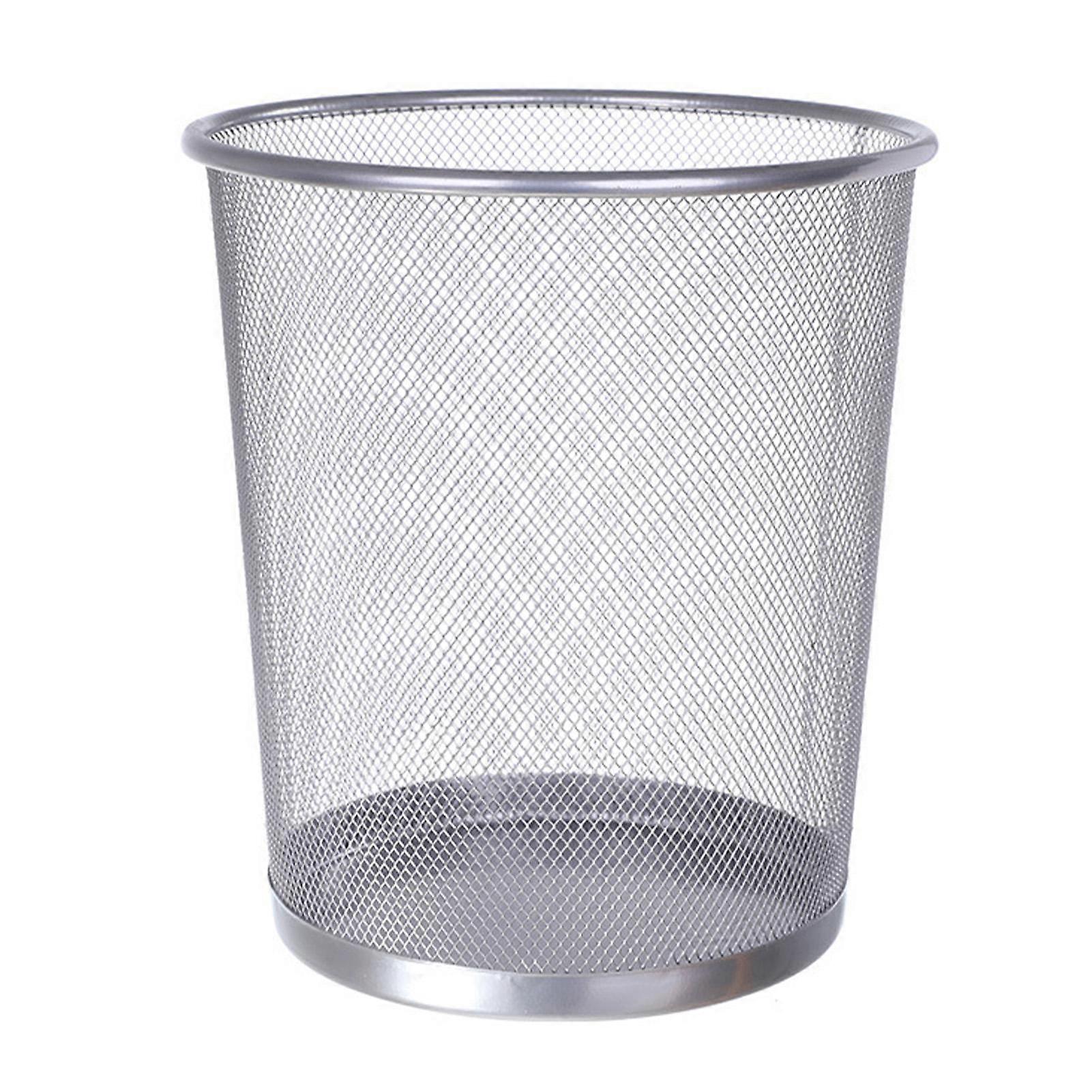 Metal Mesh Trash Can Round Open Waste Basket Garbage Container Bin for Home Kitchen Bathroom Office