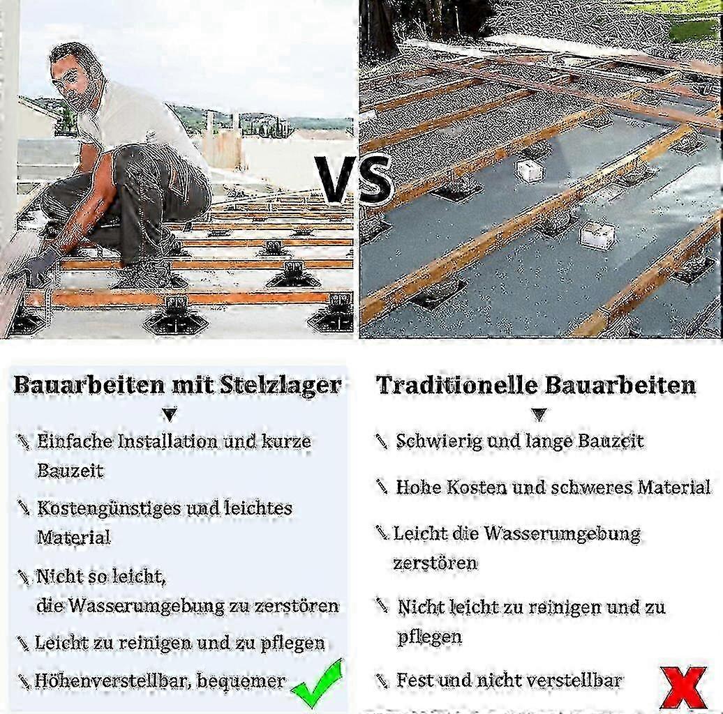 10-Piece Adjustable Patio Mat Set for Decking, Height Adjustable 30-60mm