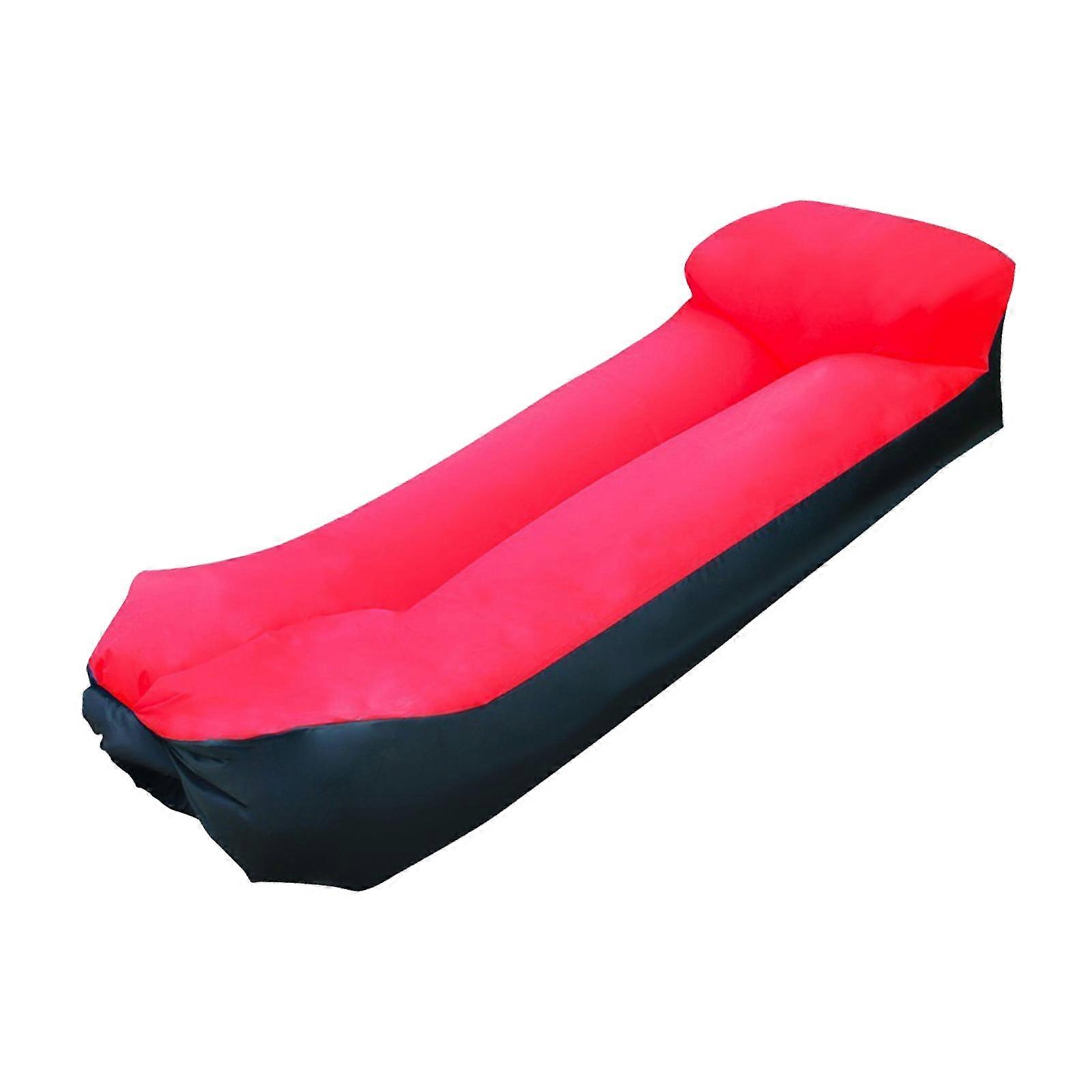 Camping Air Sofa With Body Contouring Design Tear Resistant Polyester Fabric Easy Carry Foldable Inflatable Lounge  Red and black