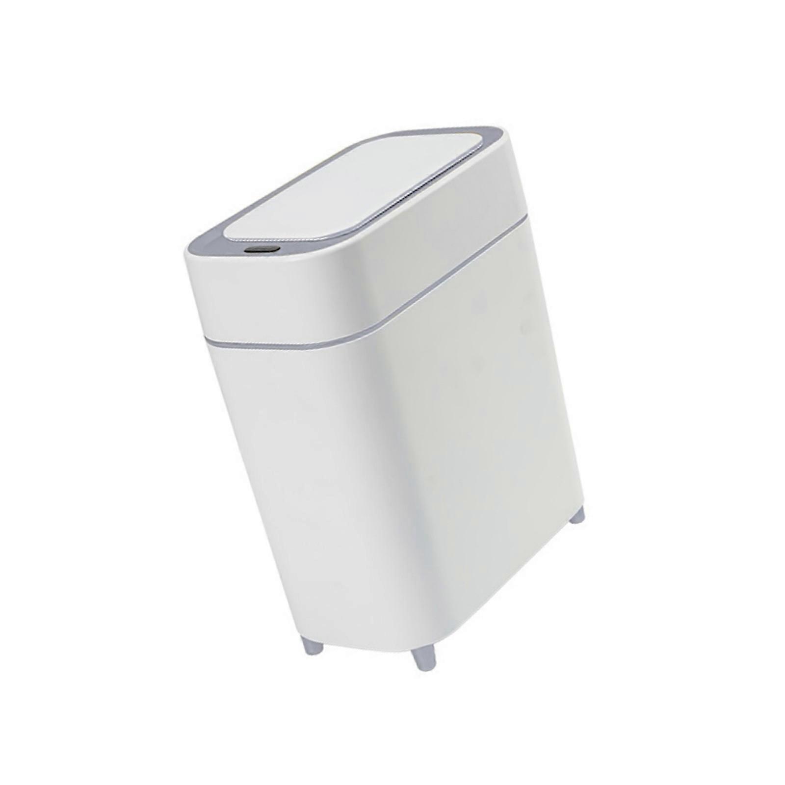 Space Saving Vacuum Base Garbage Can With High Capacity And Press Lid For Household Commercial Use  white gray