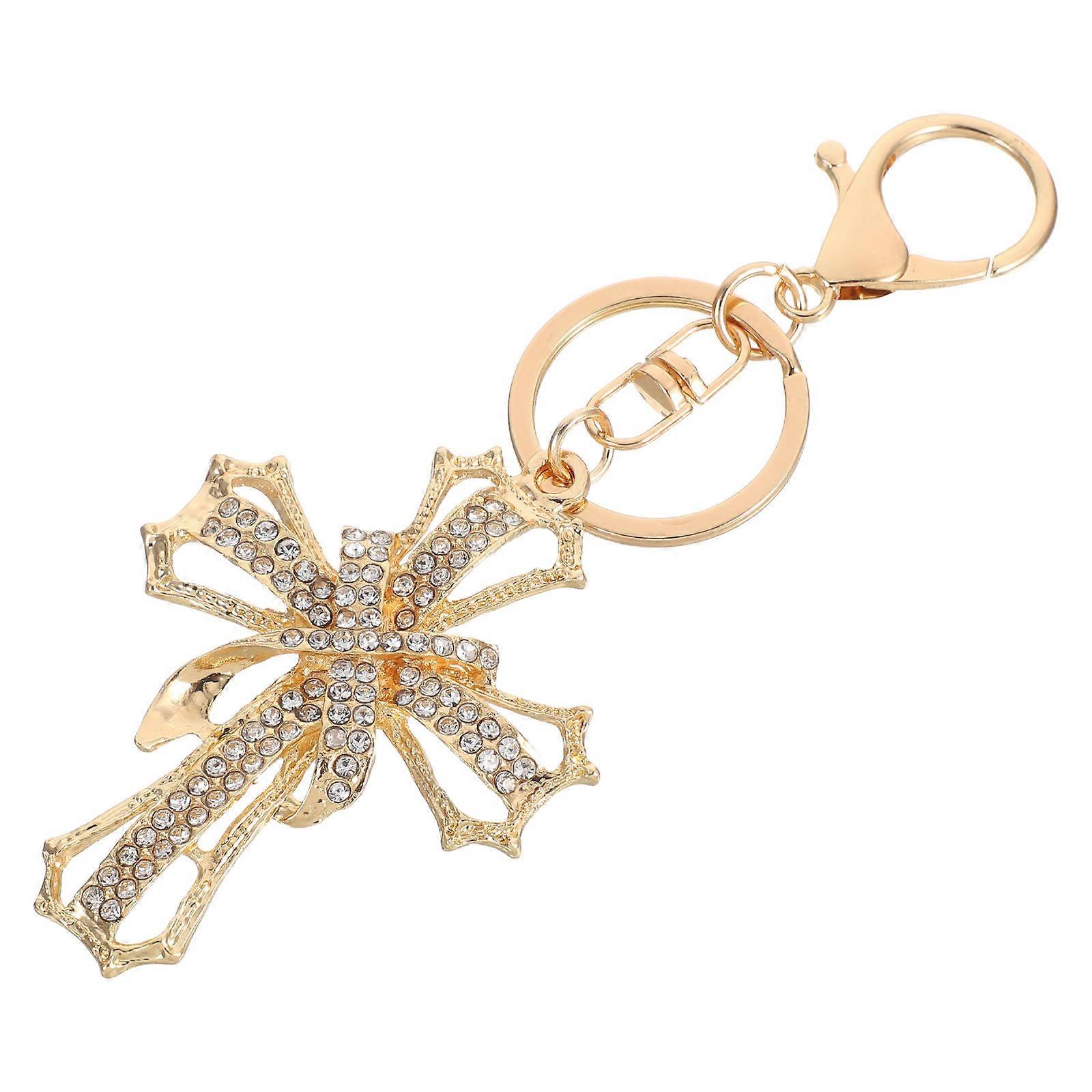 Christian Cross Keychain Pendant for Decoration Gold Cross Rhinestone Keychain