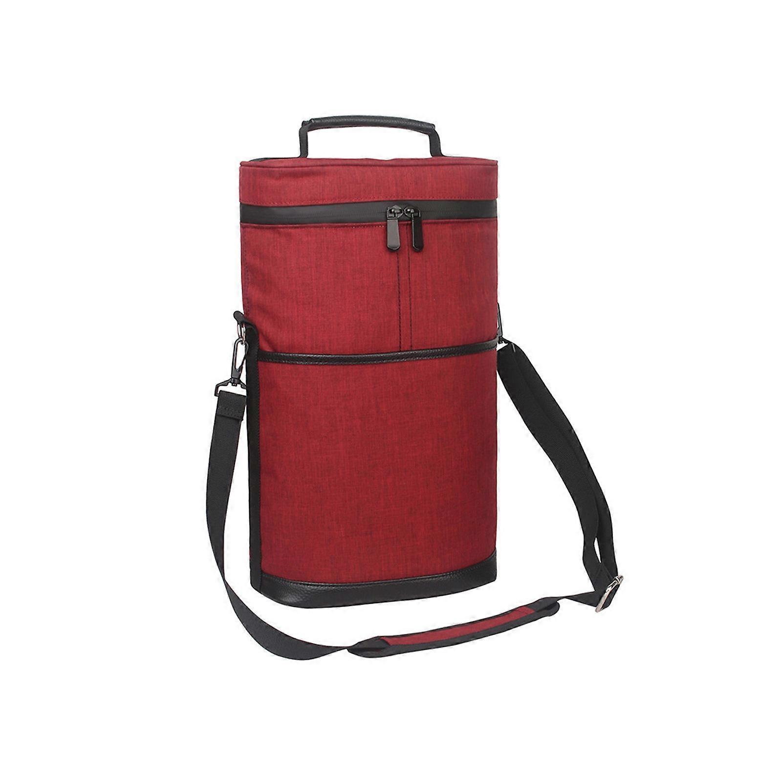 Insulated Wine Bag with Regulable Shoulder Strap and Removable Divider Durability Oxfords Coolers for Outdoor Picnics  Red