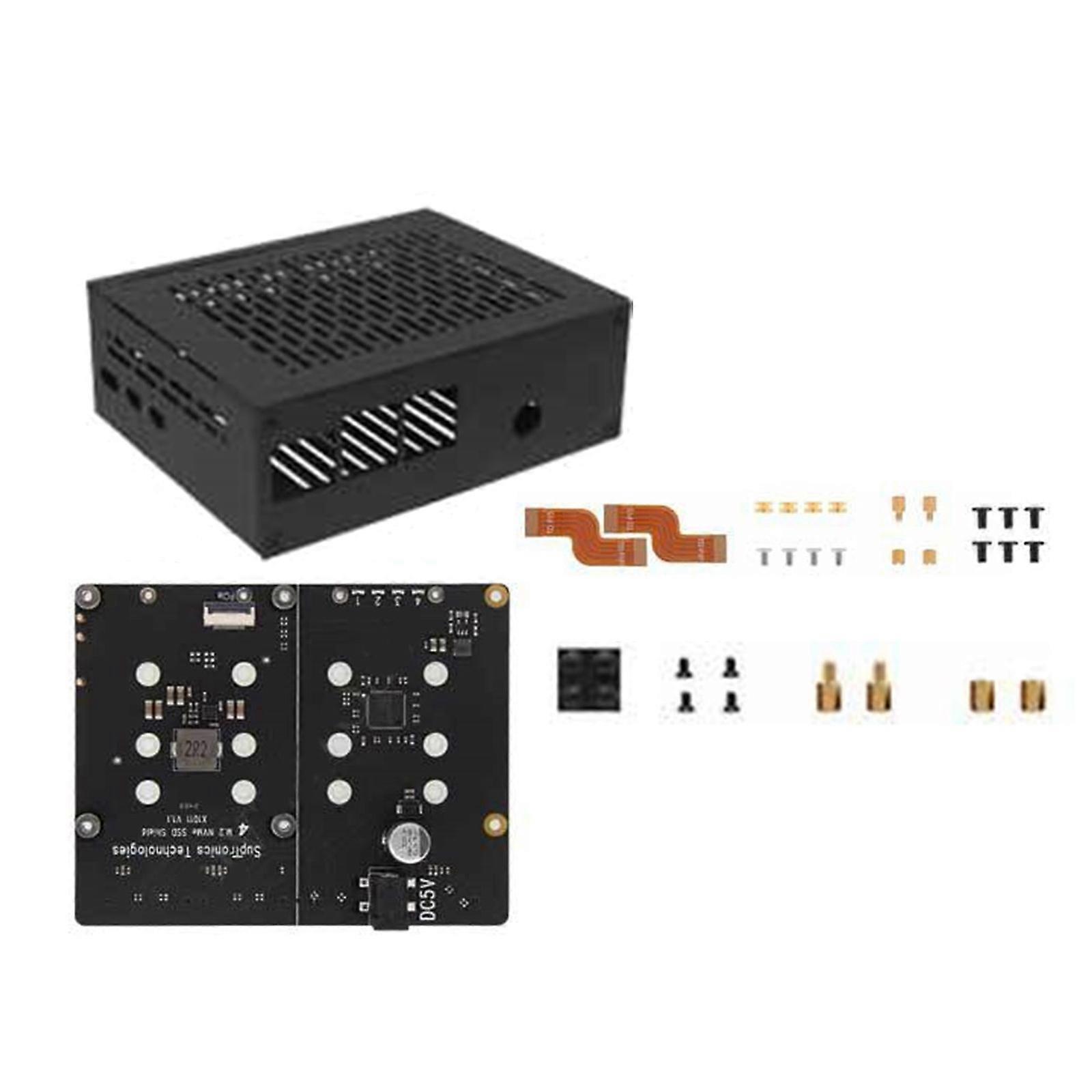 X1011 PCIe to M.2 NVMe 4-Ports SSD Board for RPi 5 M.2 NVMe SSD Expansion Board Passive Cooling Compatibility Multicolor