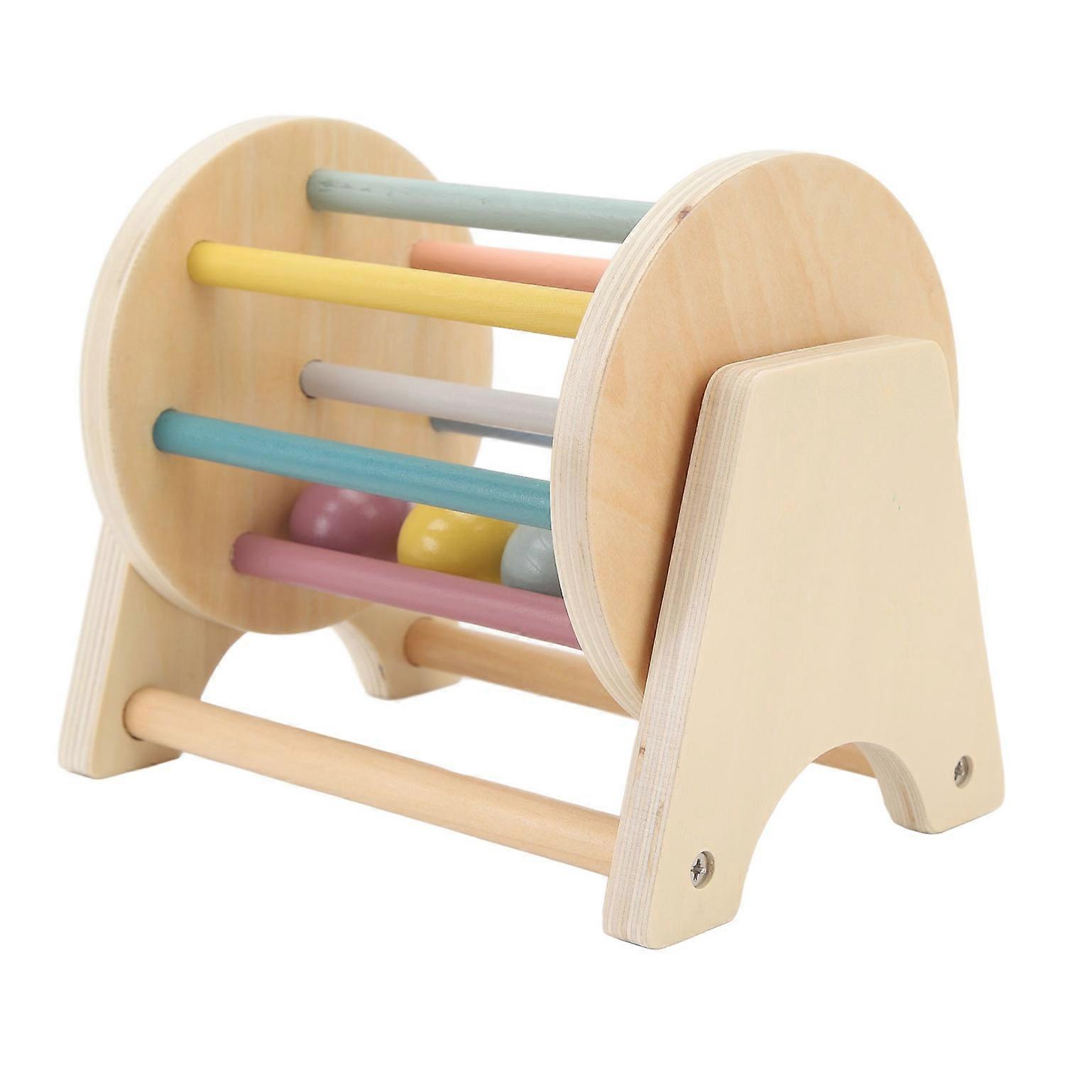 Wooden Rattle Rolling Drum Logic Thinking Hand Eye Coordination Safe Wood Durable Cylinder Rolling D