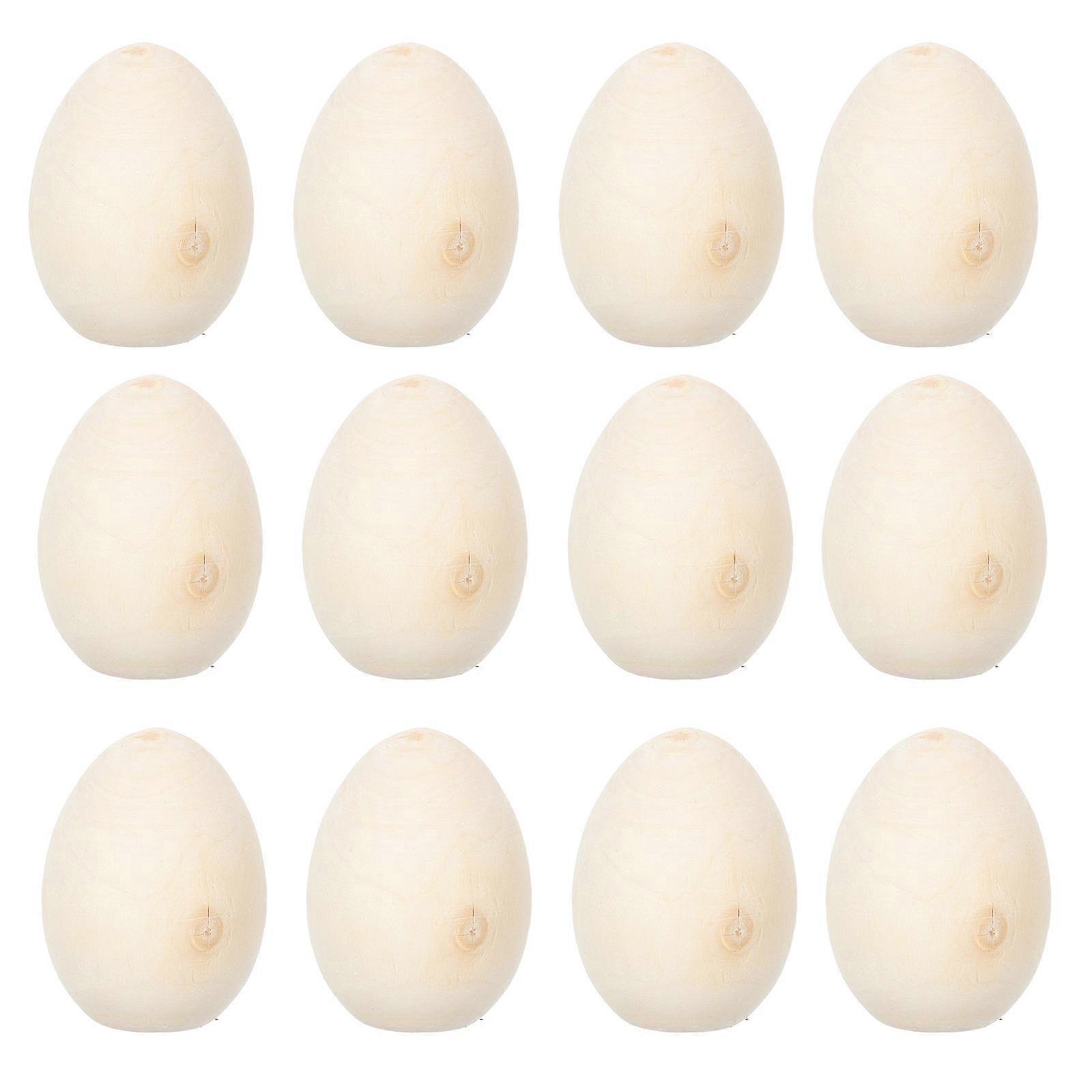 12PCS Wooden Simulation Eggs DIY Graffiti Easter Eggs Child Hand-painted Egg Props