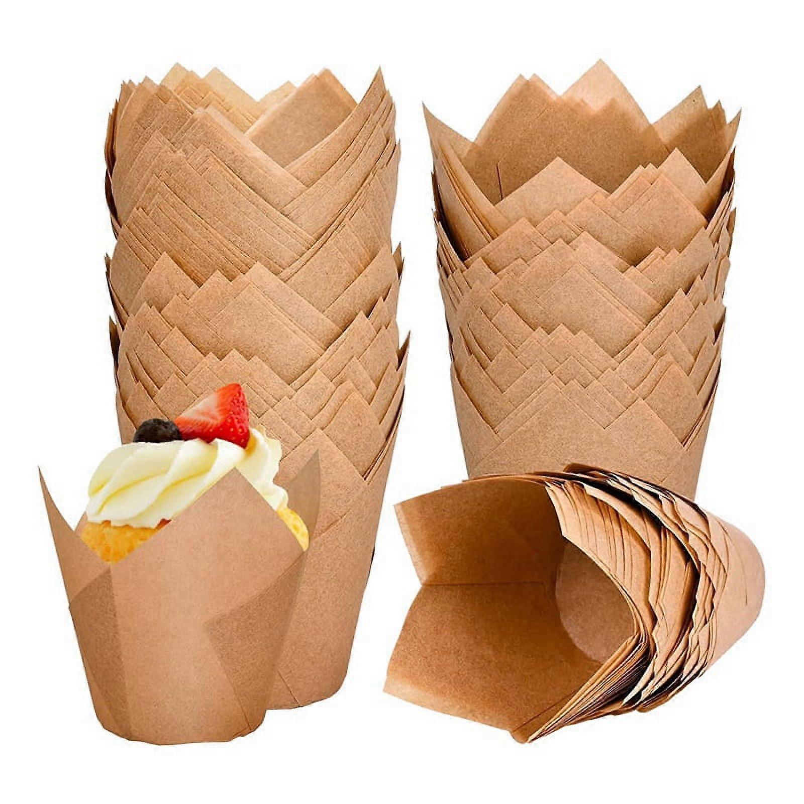 120 Counts Natural Tulip Cupcake Liners for Baking Cups, Parchment Paper Muffin Liners Holders, Tulip Cupcake Liners