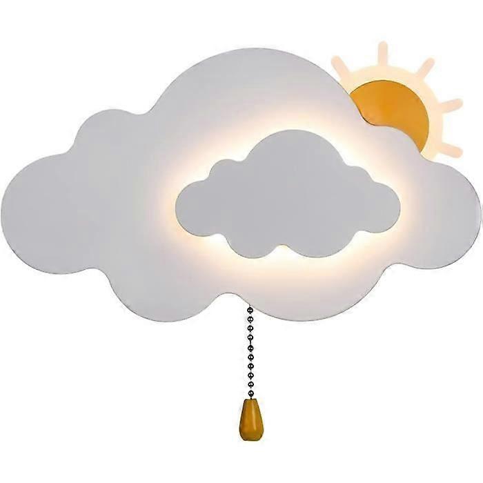 Children's wall light with switch, cloud-shaped wall light for bedroom, white