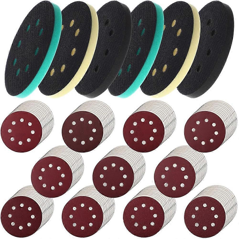 116pcs 5 Inch 8 Holes Hook and Loop Orbital Sander Foam Pads and Sanding Discs,110pcs Red Sanding Discs, 40 to 600 Grit