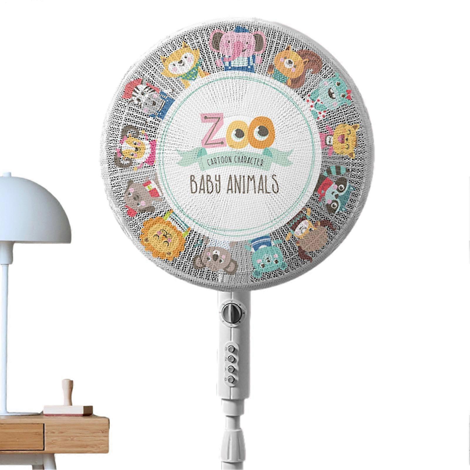 Pedestal Fan Cover Mesh Guard with Elastic Cartoon Design for Child Safety Home Use
