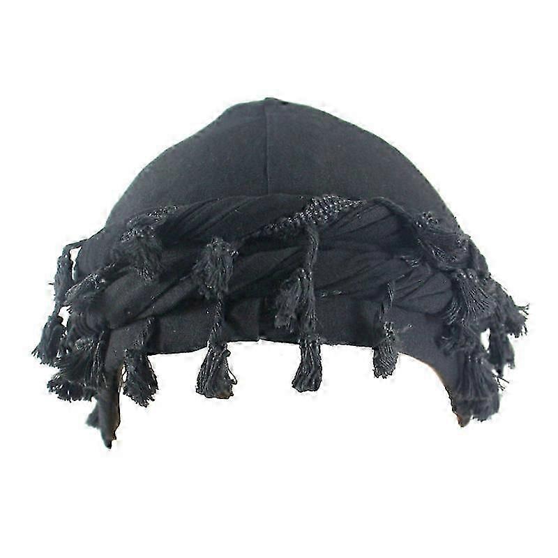 Men Bandana Burr Trim Head Wraps Double Layer Beanie Cap Turban Hats Twisted Tail Solid Color