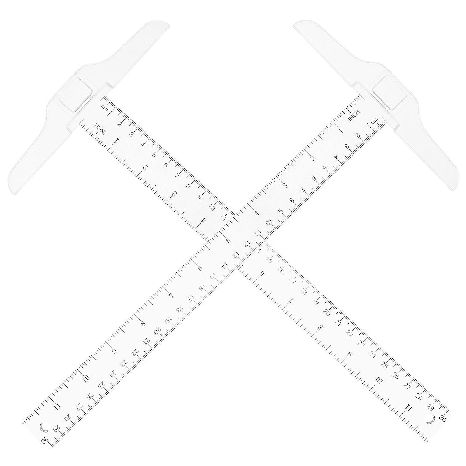 2pcs 30cm Double Side Scale Plastic Measuring Tool T Shape Ruler for Drafting and General Layout Work in inch cm