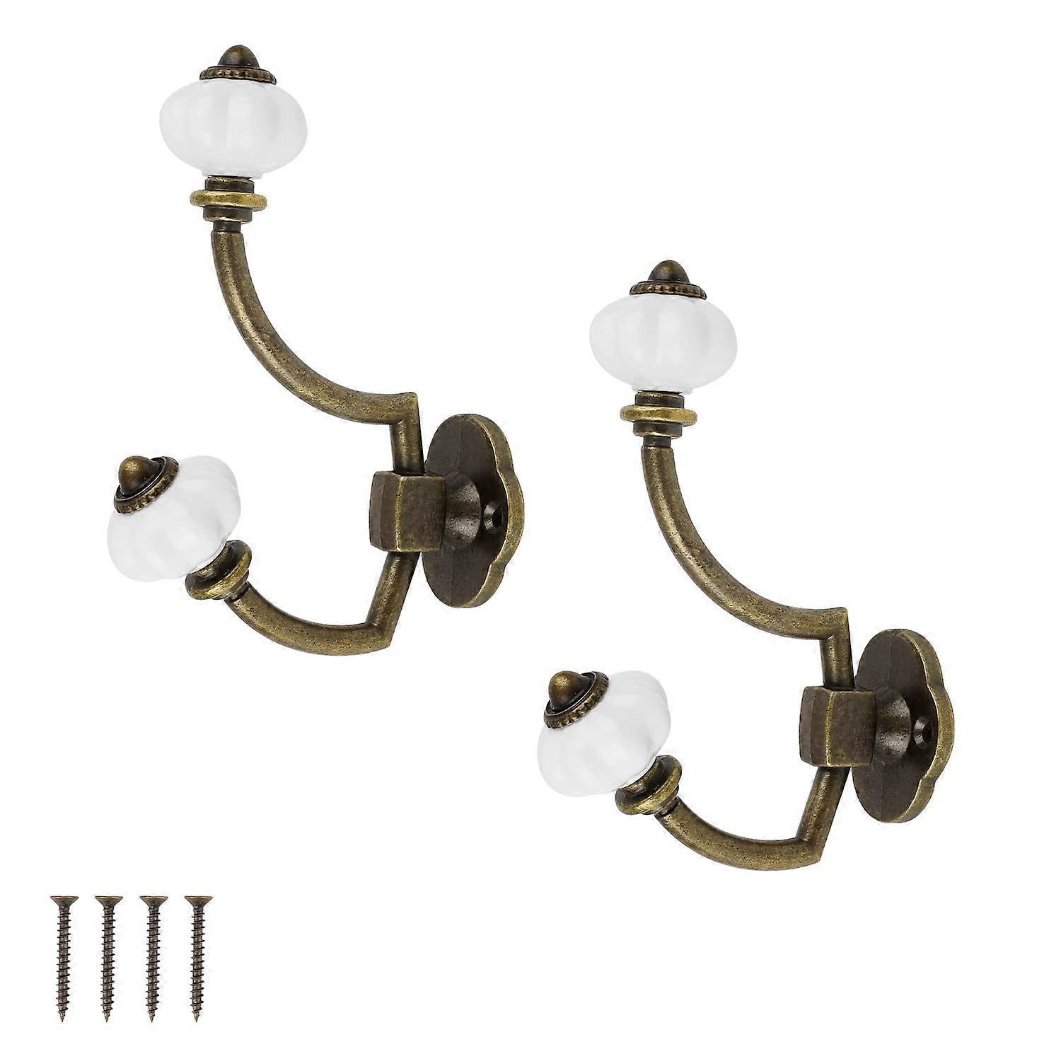 2 Pcs Bronze Vintage Wall Hooks Rustic Coat Hooks Zinc Alloy and Ceramic Double Hook