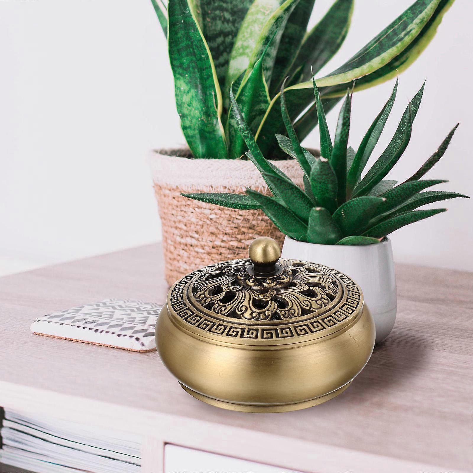 Copper Incense Burner for Home Use Vintage Style Damaskeen Pattern