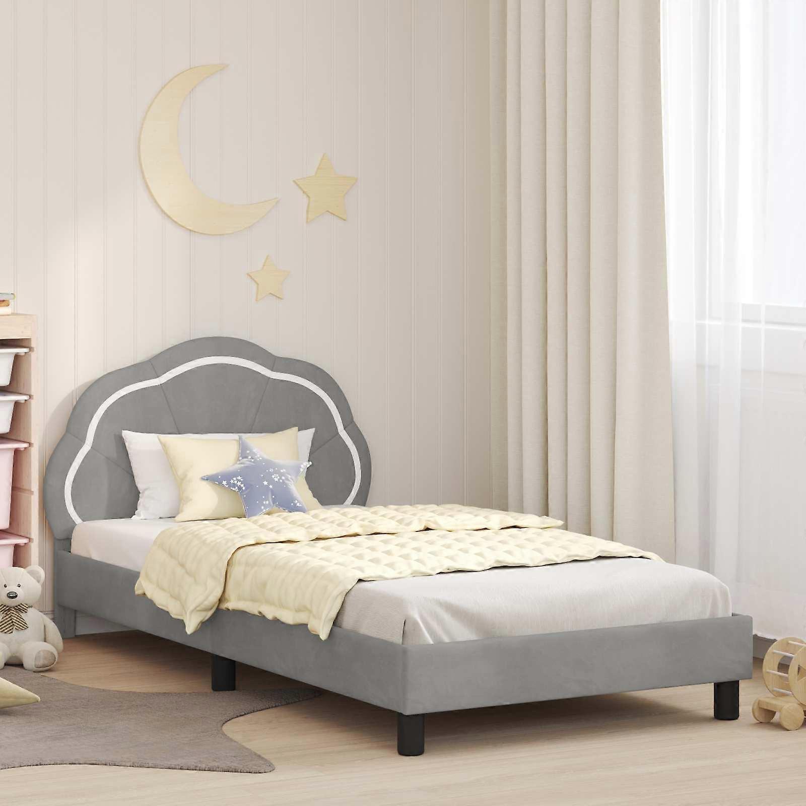 Kinderbettgestell mit Kopfteil Hellgrau 90 x 200 cm Samt
