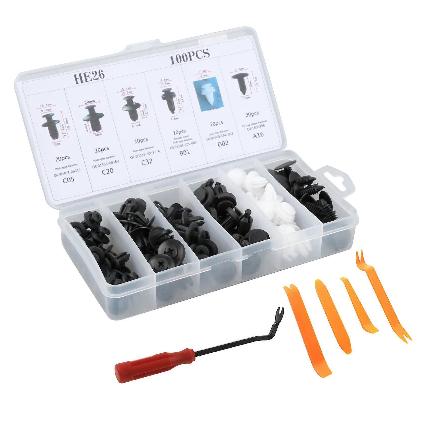 100PCS Universal Plastic Clips Fastener Kit Assortment+Tool
