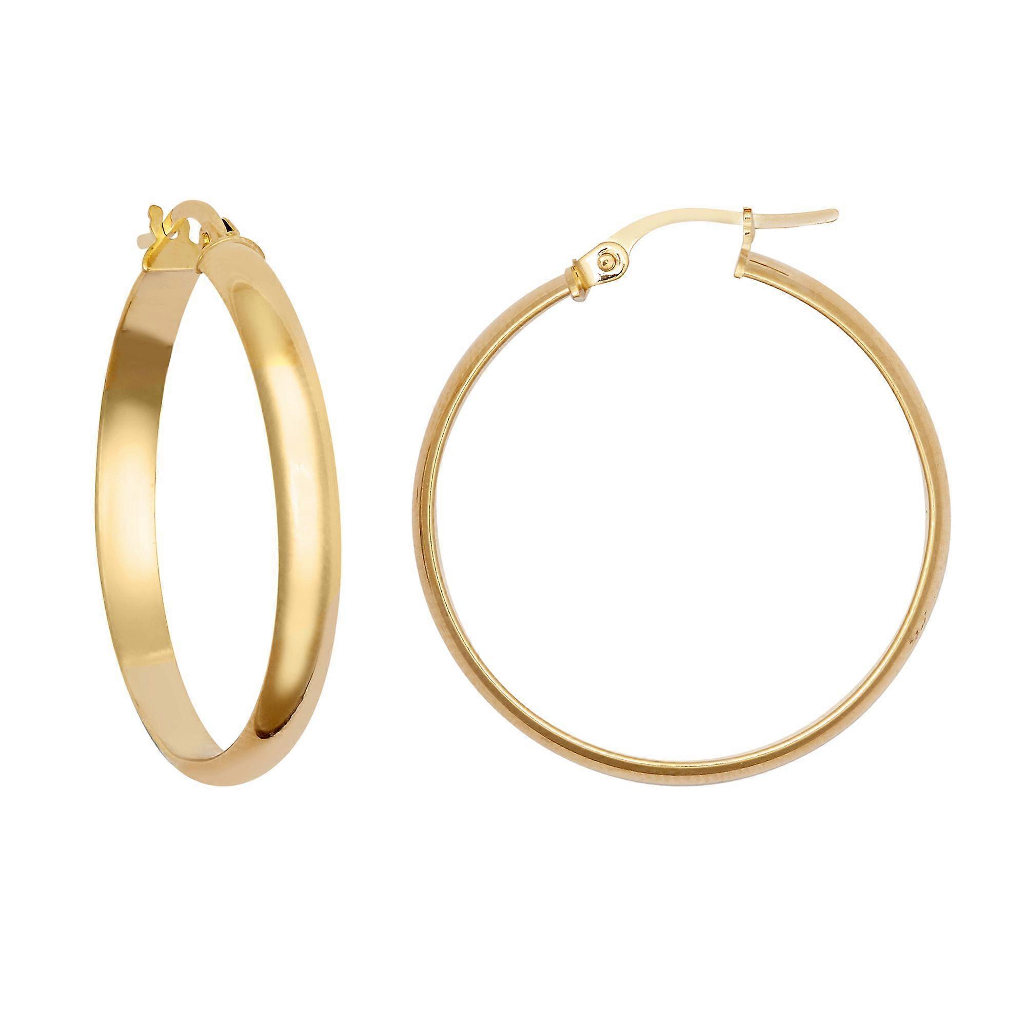 Jewelco London Ladies 9ct Yellow Gold D-Shape Wedding Band Style 3mm Hoop Earrings 27mm