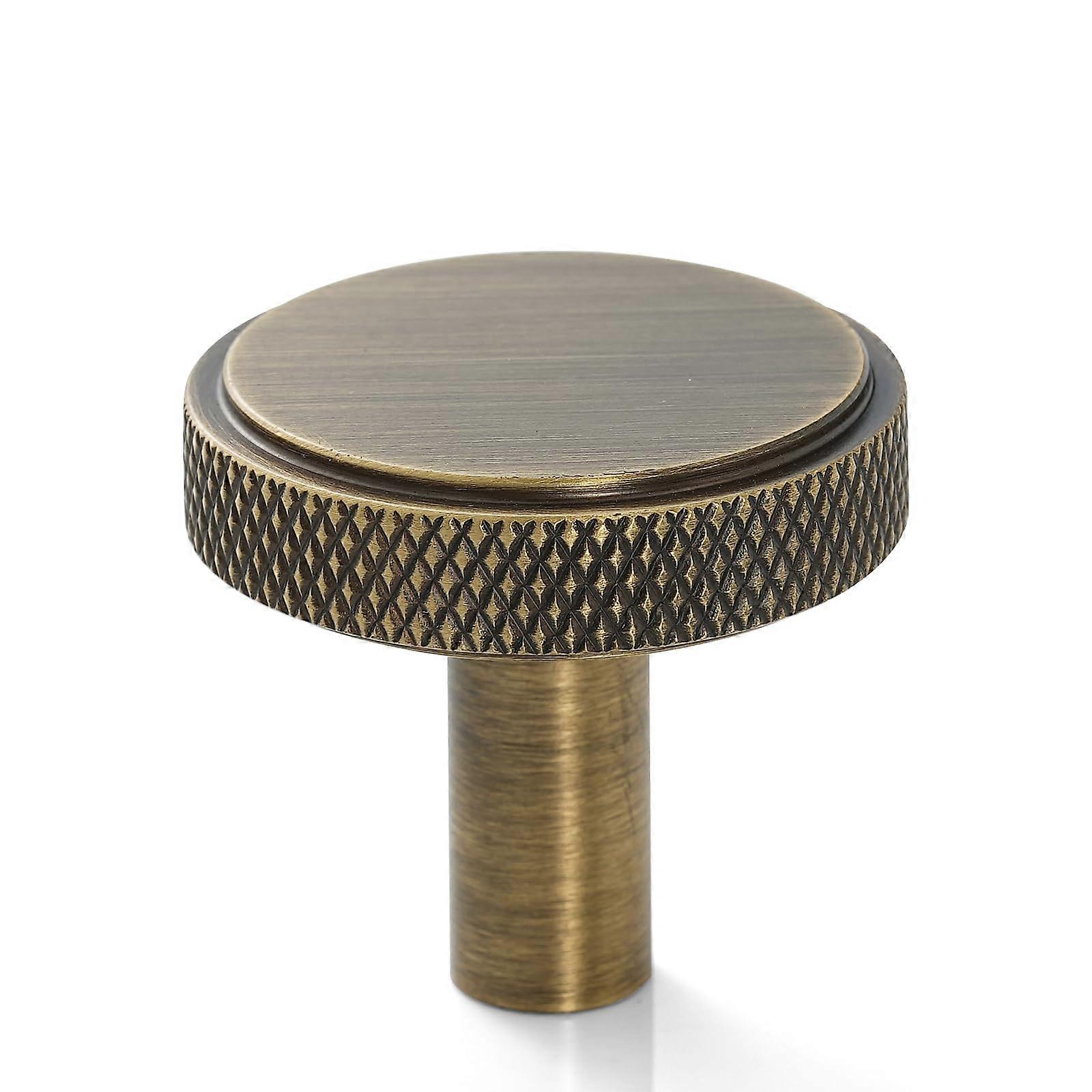 10 Pack Solid Brass Knurled Cabinet Knobs 13/8 Inch Brushed Antique Brass for Kitchen Bathroom