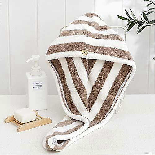Microfiber Hair Towel Quick Dry Striped Hair Wrap with Fast Absorption and Secure Button Strap