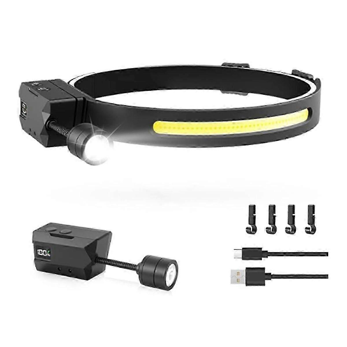 Rechargeable Headlamp with Detachable Side Flashlight, Motion Sensor Light for
