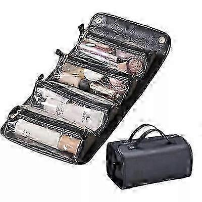 Leather 4 in 1 Roll Up Large Capacity Compact Waterproof Foldable Cosmetic Bag
