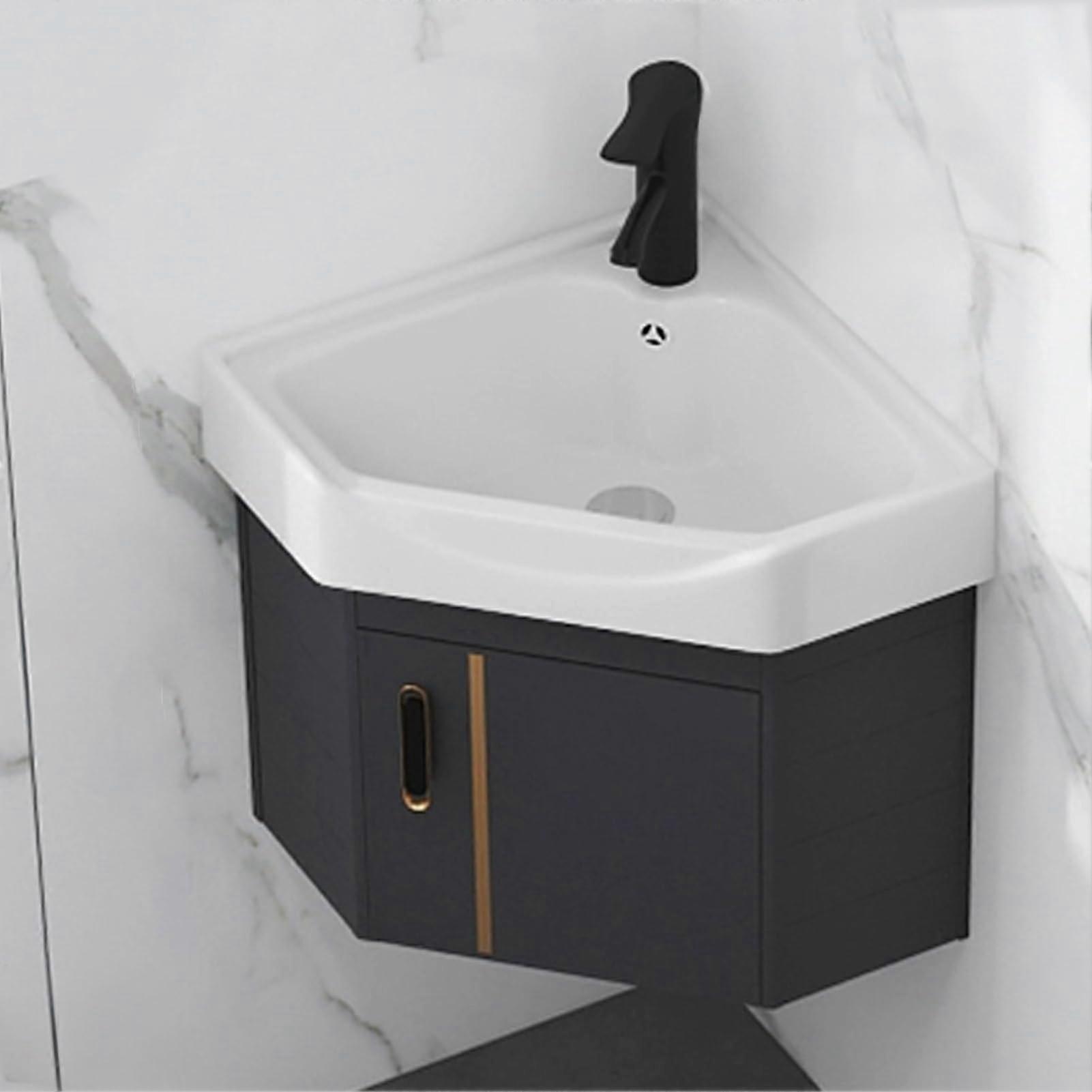 Corner Bathroom Vanity with Ceramic Wall Mount Sink, SpaceSaving Storage Cabinet 48cm