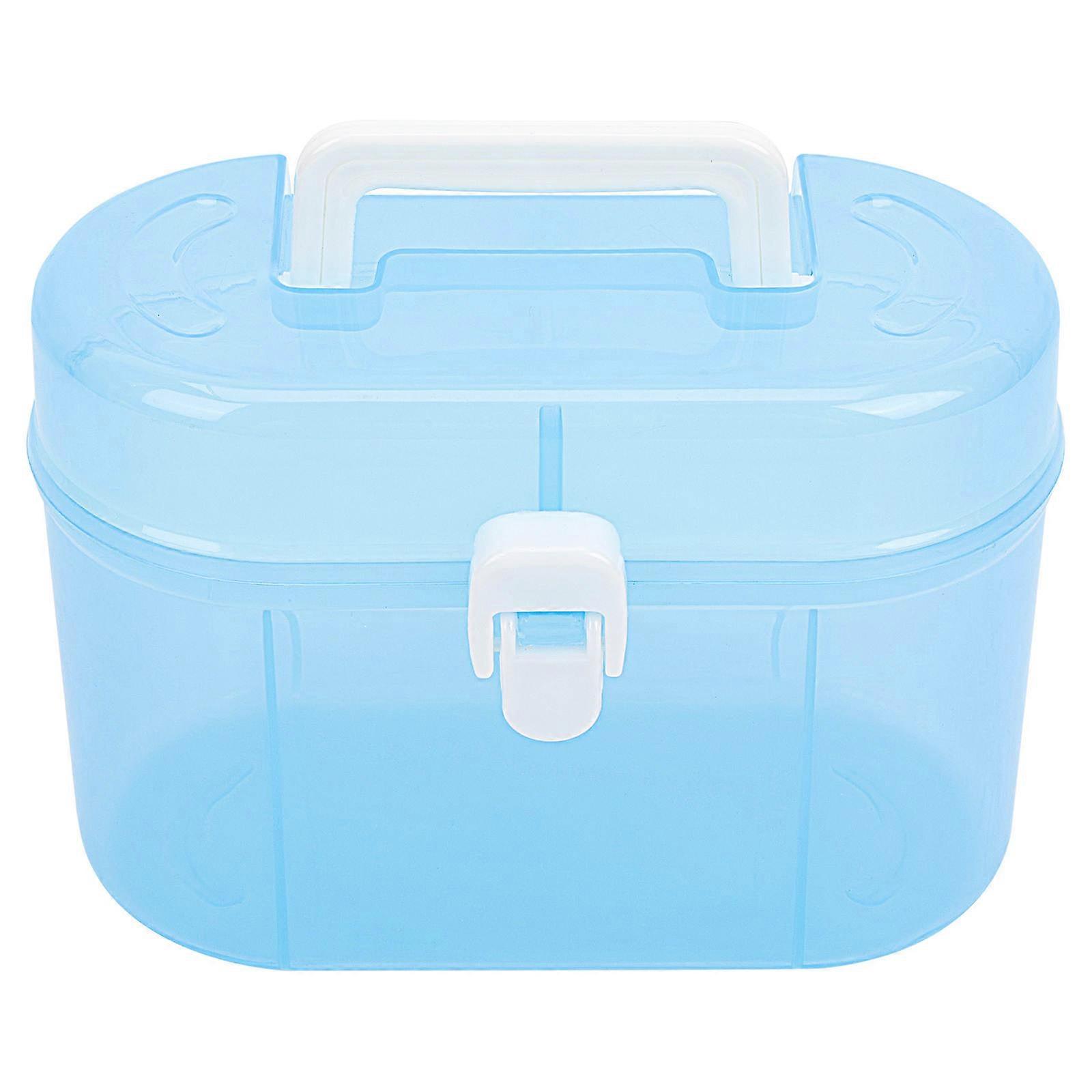 Storage Box Desktop Storage Box with Handle for Home Blue Plastic Organizer