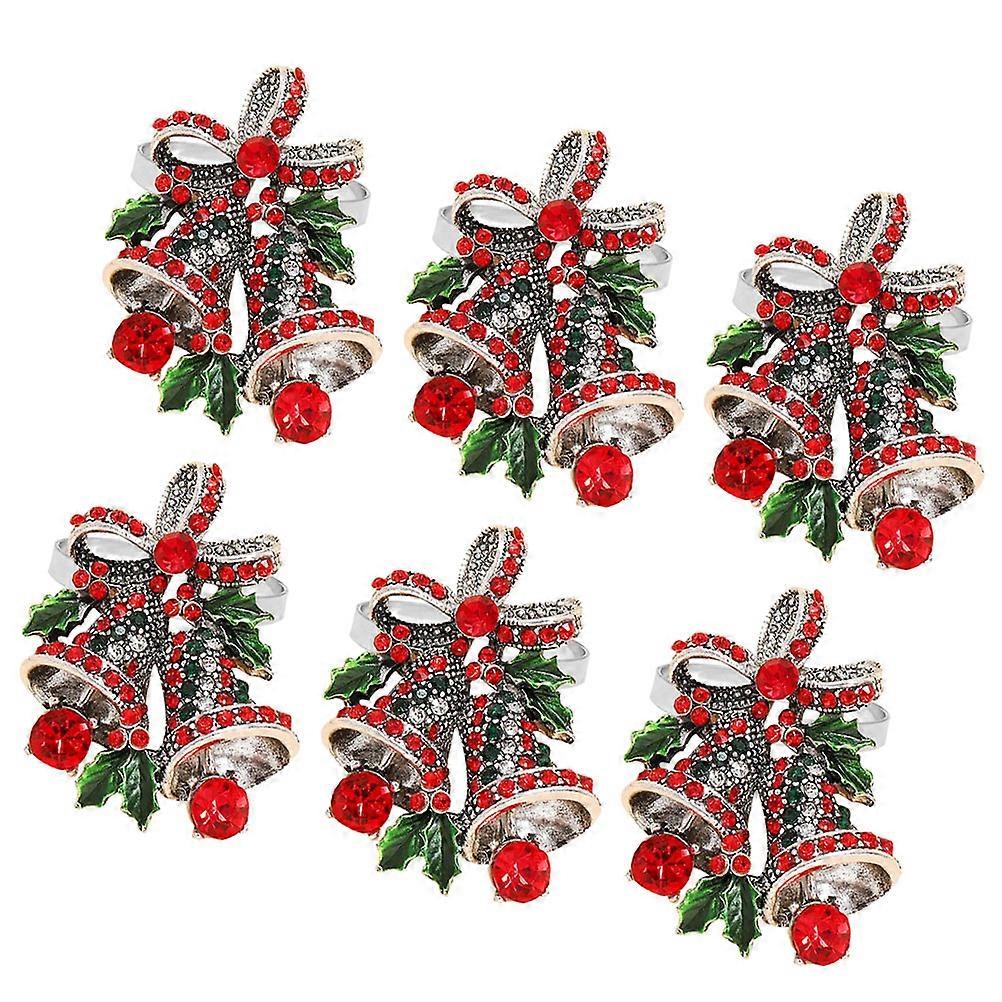 Alloy Christmas Napkin Rings Bell Shape for Table Setting 6Pcs Red