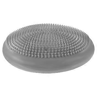 Disco di equilibrio grigio con cuscinetto oscillante per esercizi che migliorano la forza del core e la postura.