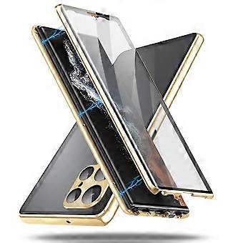 Case for Samsung S22 Ultra Gold Magnetic DoubleSided Tempered Glass Privacy Cover Shockproof Luxury Design