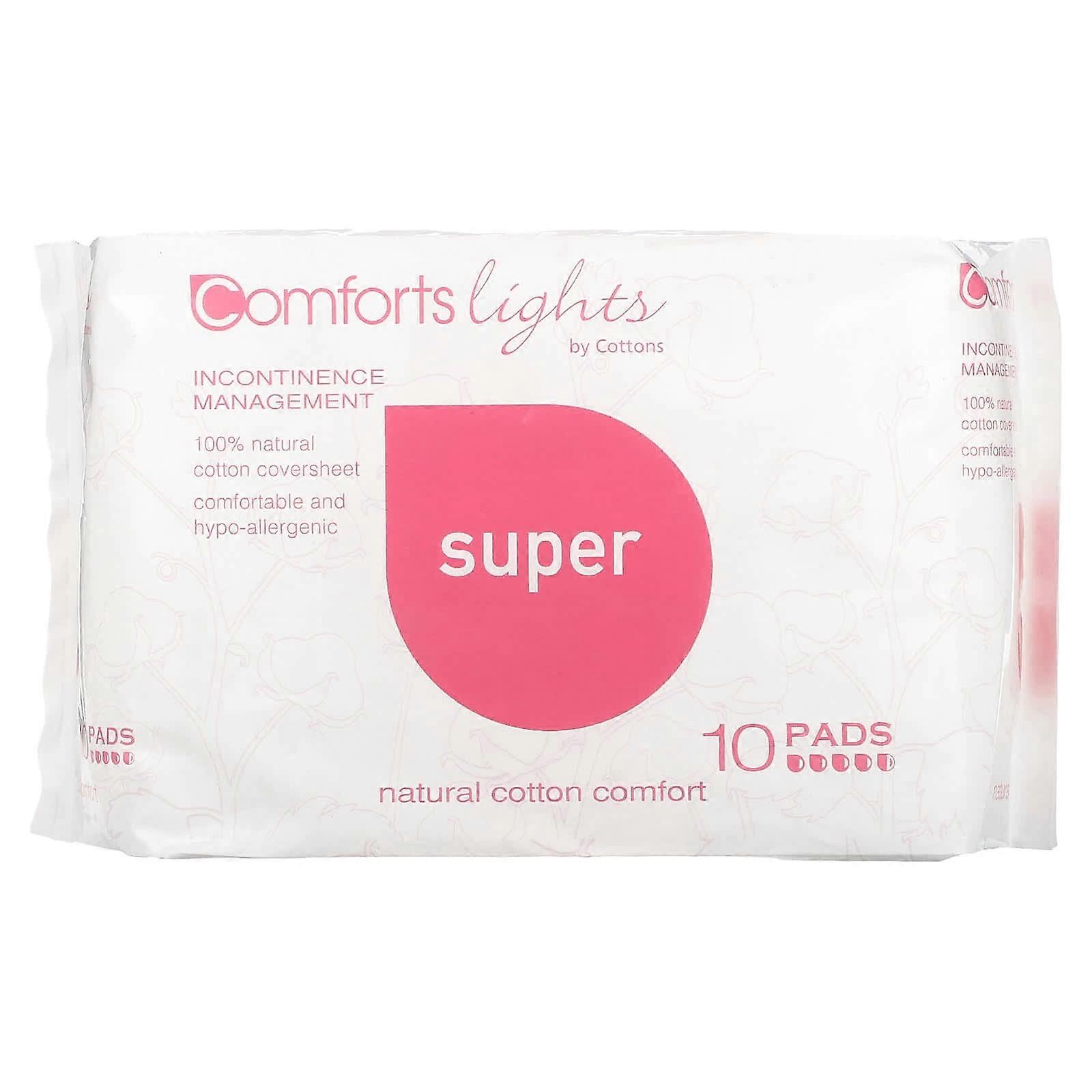 Cottons, Comforts Lights, Pads, Super, 10 Pads, 3-Pack
